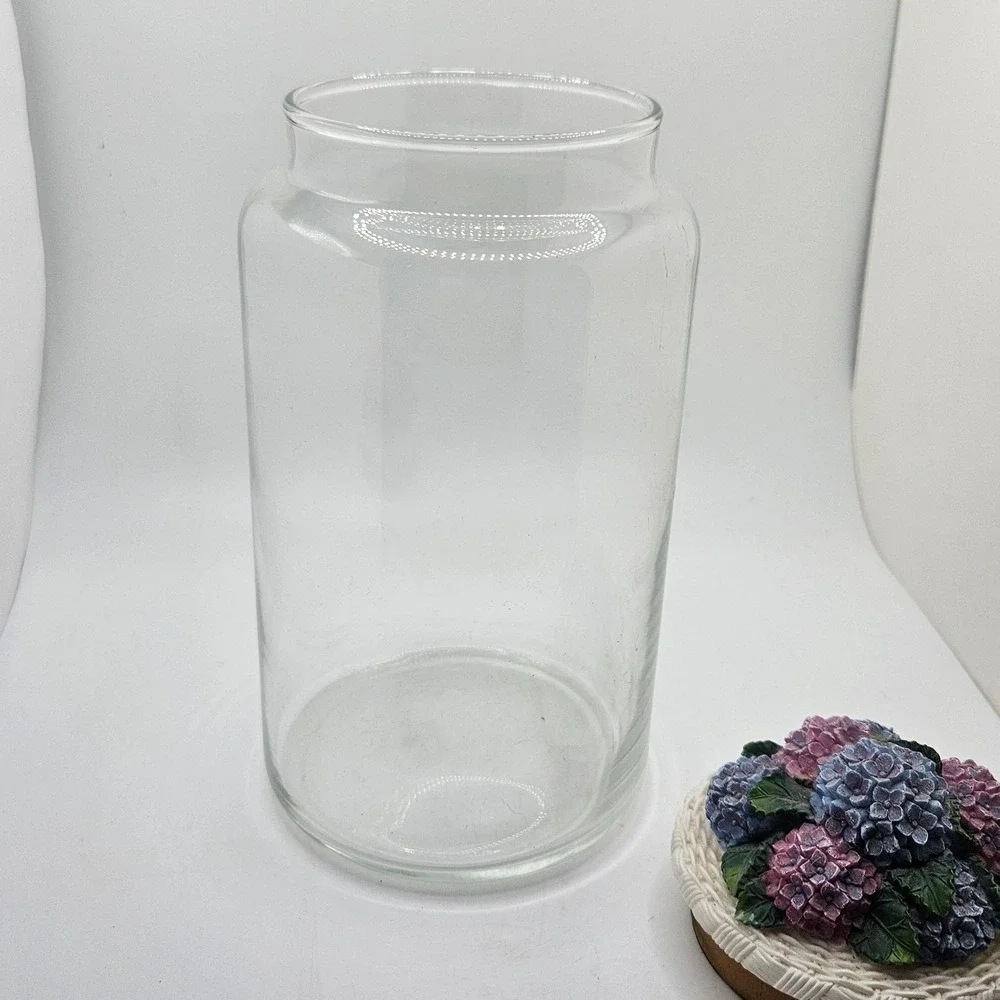 Vintage Glass Canister Jar Hydrangea Floral Resin Lid Cottagecore 8